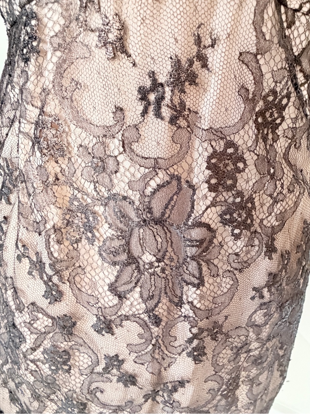 Lela Rose Blush and Brown Beaded Halter Lace Midi Dress Sz 6 - Picture 8 of 12